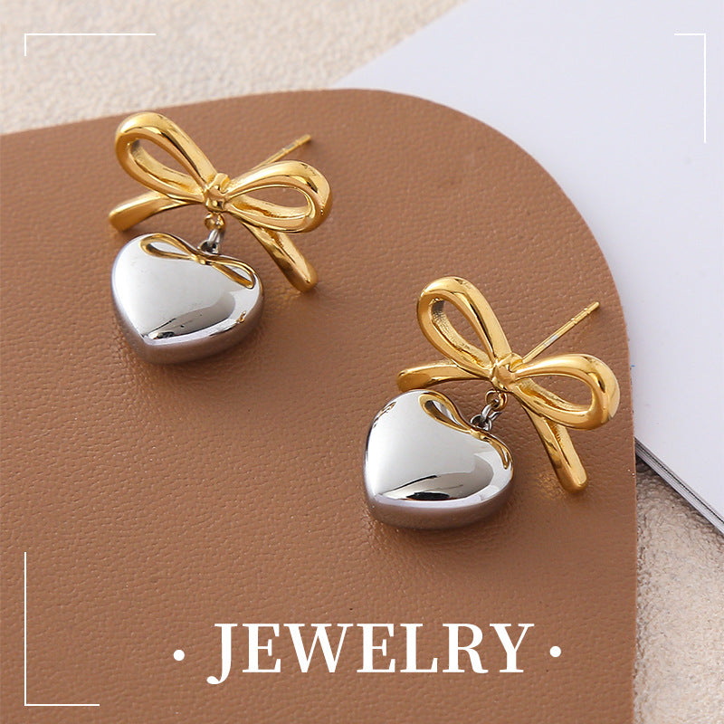 Wholesale Simple and Fashionable Love Bow Light Luxury Style High-end Metal Earrings